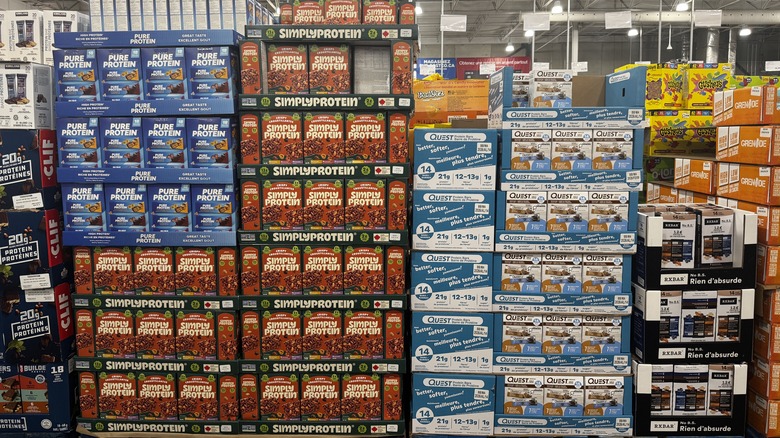 Shelves of protein bars in Costco