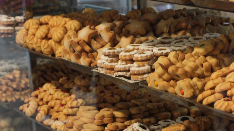 Display cases of cookies at Pastelería Ideal.