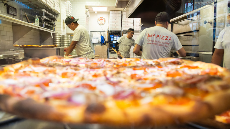 Closeup of a pizza at Joe's