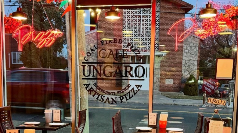 Window sign for Ungaro Coal Fired Pizza Cafe