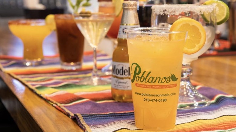 Tex-Mex cocktails on a colorful table runner