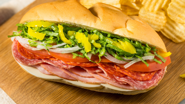 Italian sub sandwich with multiple meats
