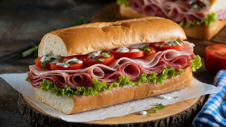 Italian sub with meat on a plate