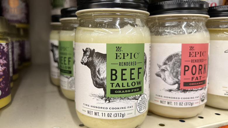 Beef tallow in a jar at the grocery store