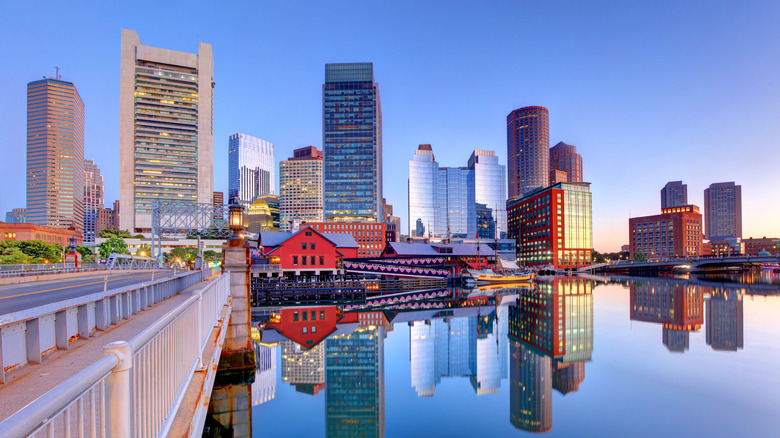 Skyline view of Boston from the water