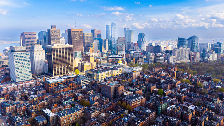 Skyline view of Boston from the air