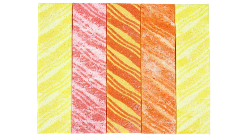 Sticks of unwrapped Fruit Stripe gum