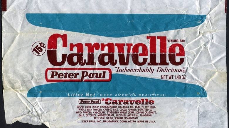 Closeup of a Caravelle candy bar wrapper