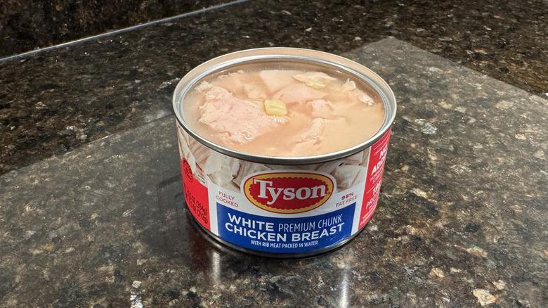 Canned chicken on a countertop