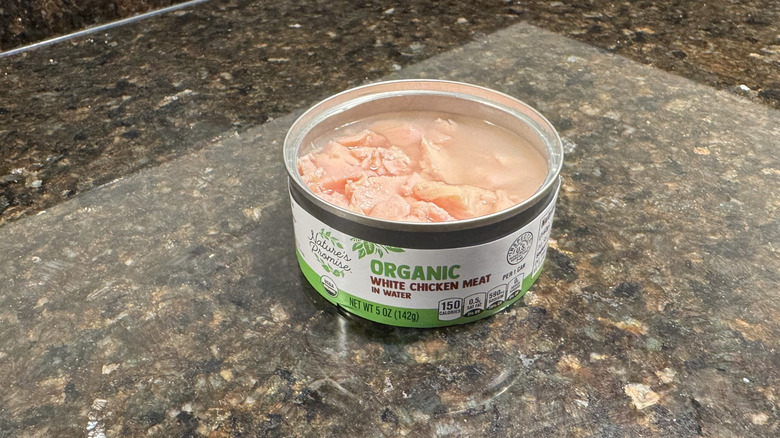Canned chicken on a countertop