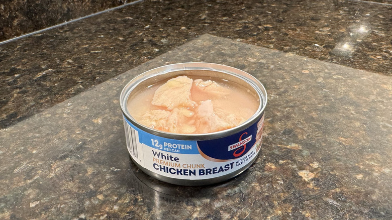 Canned chicken on a countertop