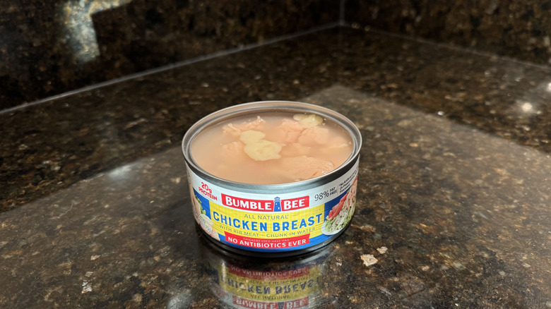 Canned chicken on a countertop
