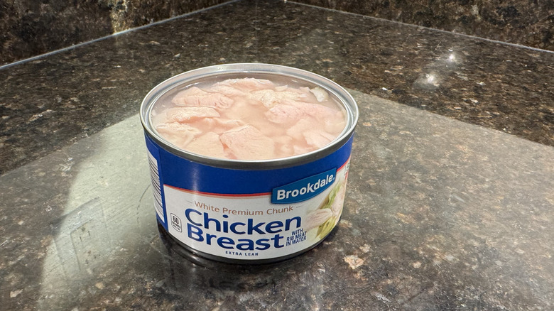 Canned chicken on a countertop