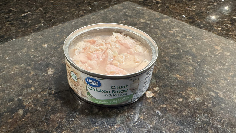 Canned chicken on a countertop
