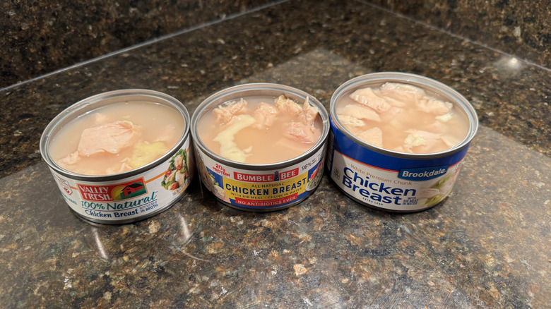 Canned chicken on a countertop