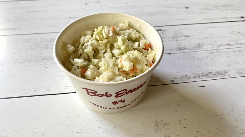 Coleslaw in a Bob Evans take-out container