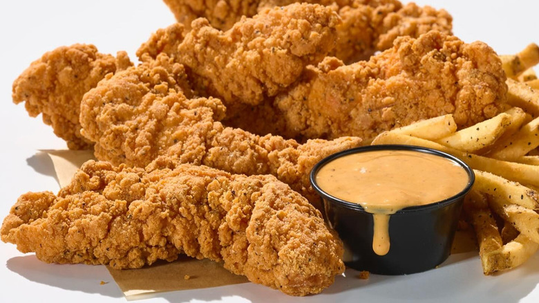 A pile of Spicy Chicken Dippers at Buffalo Wild Wings