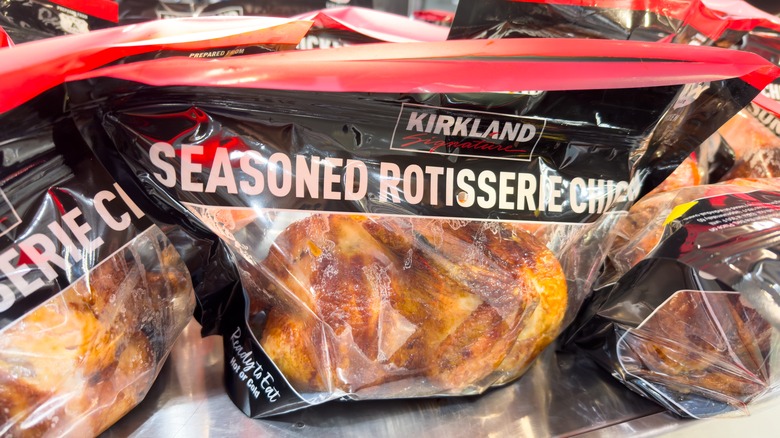 bags of Costco rotisserie chicken on display