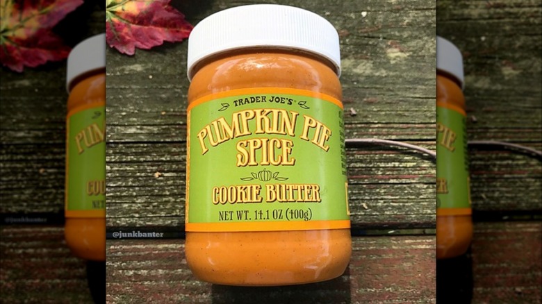 A jar of Trader Joe's Pumpkin Pie Spice Cookie Butter