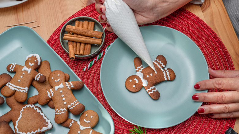 Plate of gingerbread cookies with frosting