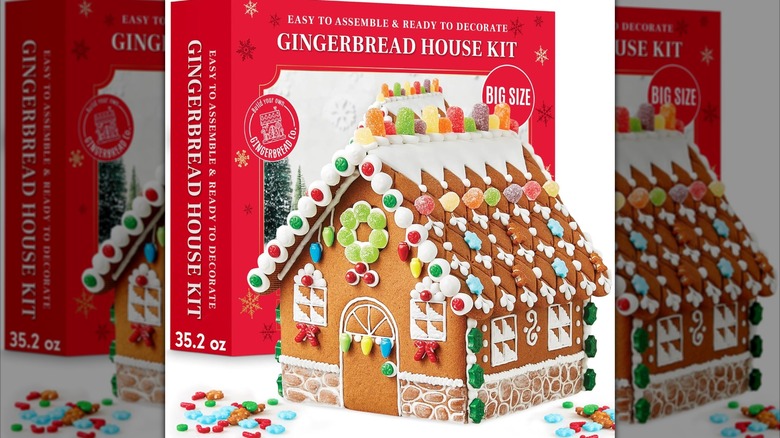 Gingerbread house kit on white background