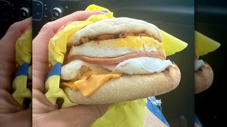 An Egg McMuffin with an extra egg