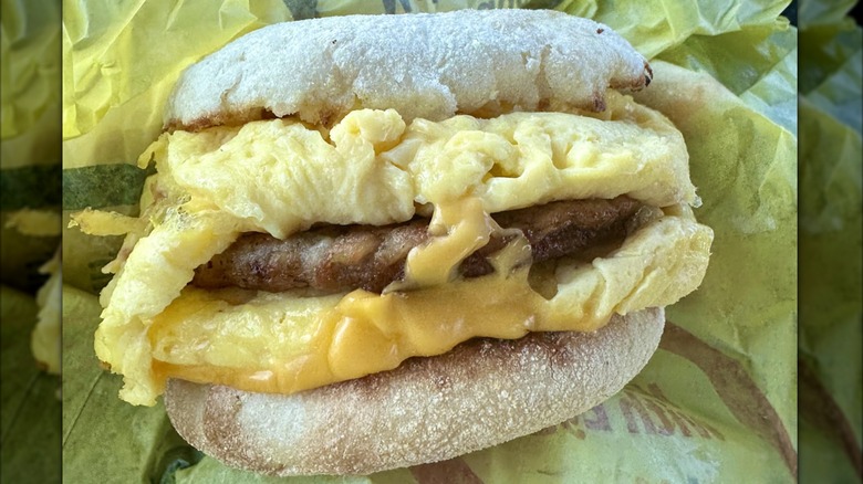 A double Sausage McMuffin with substituted Scrambled Eggs