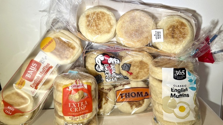 A group of English muffins in a pile