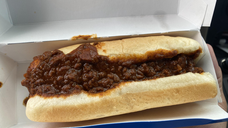 Dairy Queen chili dog in to-go box