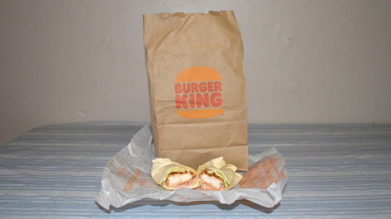 Classic Royal Crispy Wrap in front of Burger King to-go bag