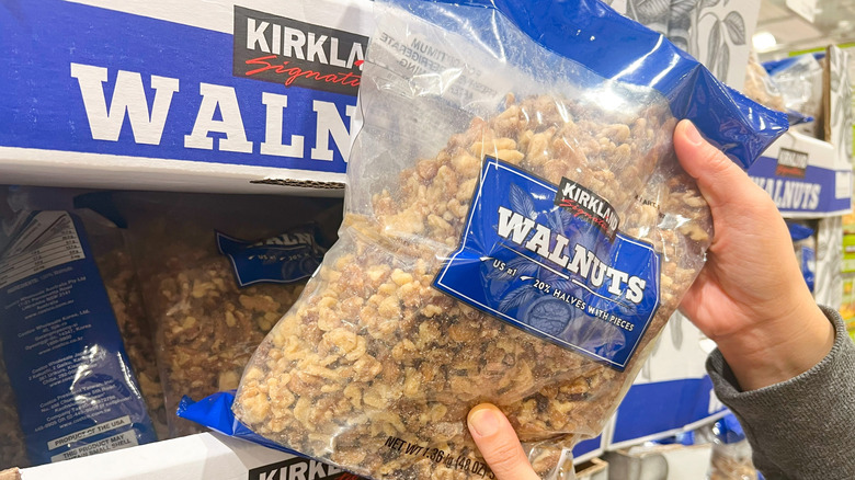 A large bag of Kirkland Signature shelled walnuts