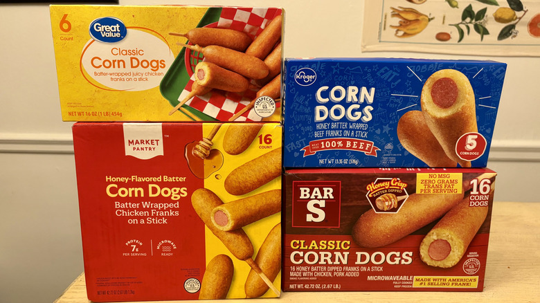 A group of corn dogs stacked on top of each other