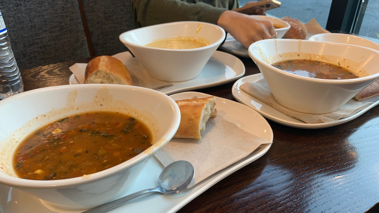 Several soups together at Panera.