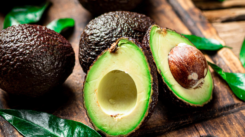 Halves of fresh avocado.