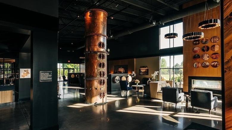 Industrial style hotel lobby