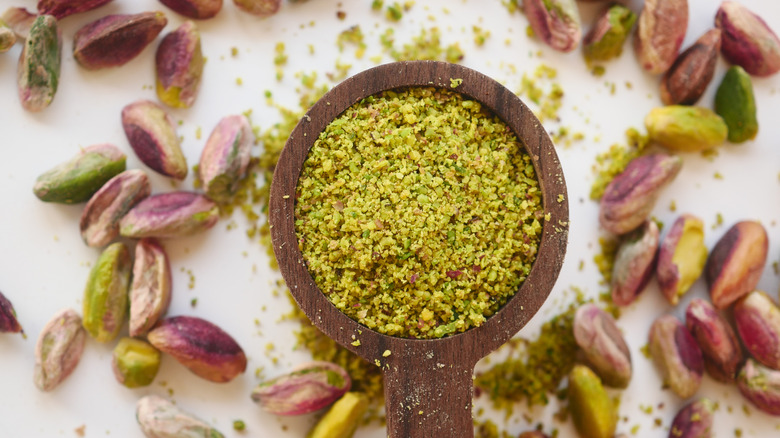 Crushed and whole pistachios