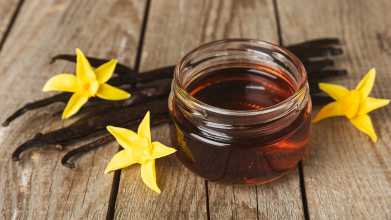 Vanilla extract with vanilla plant