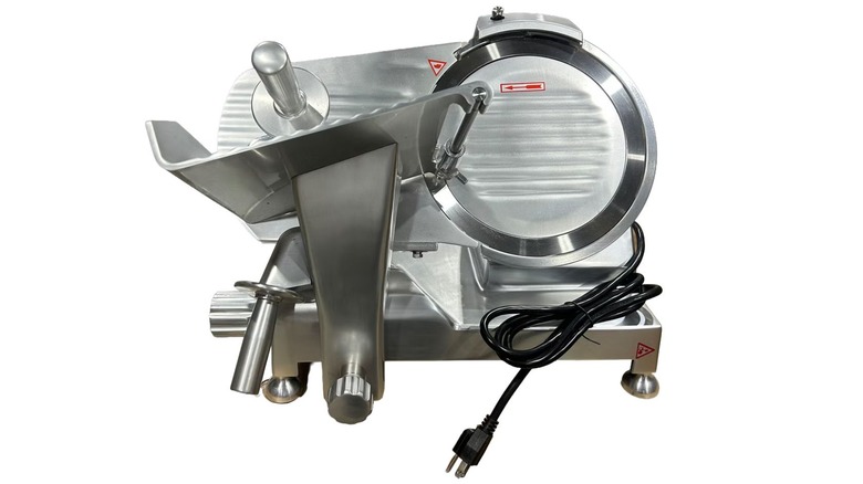 The Eurodib Commercial Electric Meat Slicer, made of stainless steel.