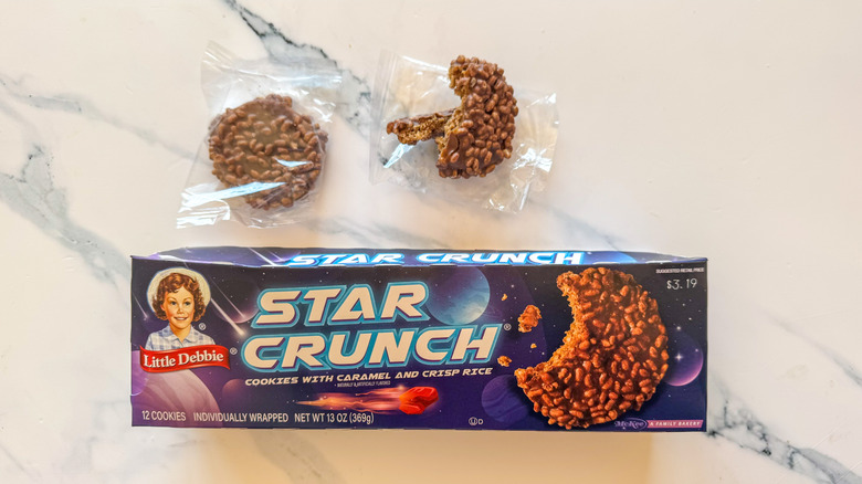 Star Crunch Little Debbie snacks on marble background