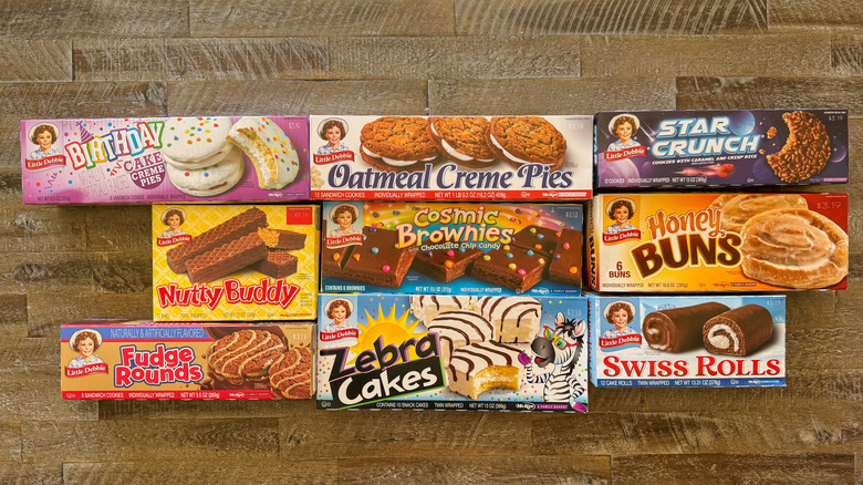 Snack cakes on wooden surface
