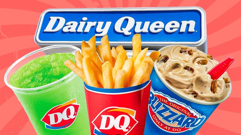 A Dairy Queen Misty Slush, fries, and Turtle Pecan Cluster Blizzard