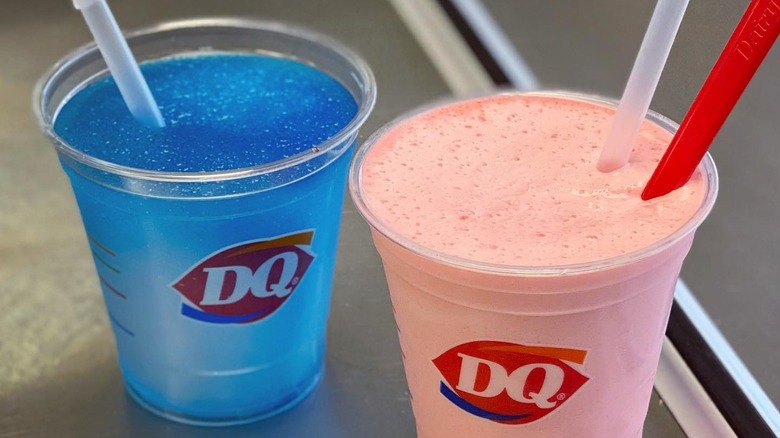A Dairy Queen Misty Slush and Misty Freeze on a counter