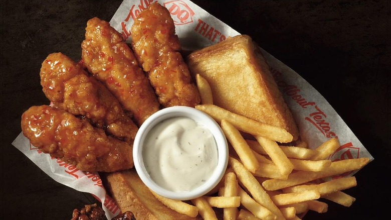 A Sweet Chili Tossed & Sauced Chicken Strip Basket from Dairy Queen