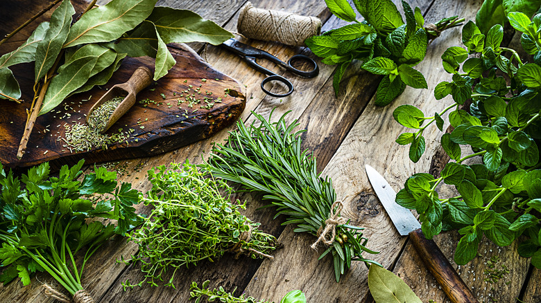 Table of fresh herbs
