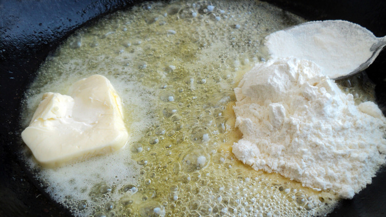 Butter melting in a pan with flour