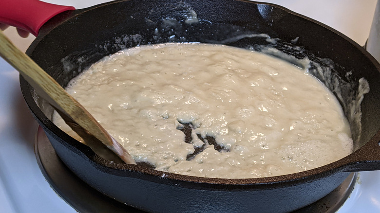 Making a roux in a cast-iron skillet