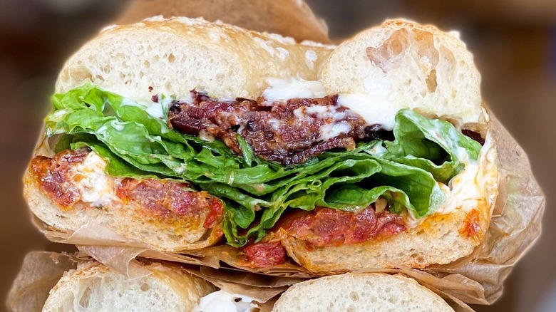 A Bagel BLT Sandwich at Bagelsaurus