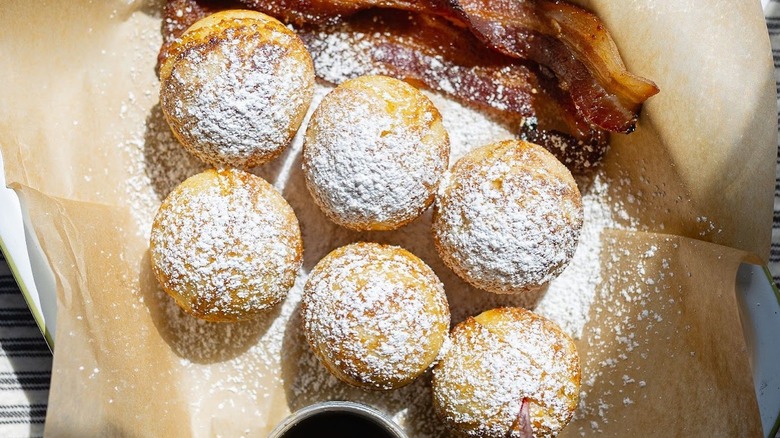 Six Dulce de Leche Pancake Balls with bacon at Katalina's