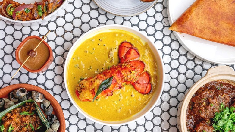 Indian seafood and small plates tile background