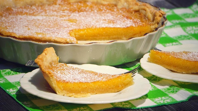 vinegar pie with slices on plates